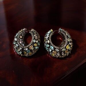 Elegant Multicolor Gemstone Hoop Earrings